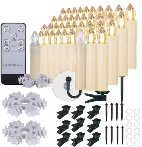 Porashine 10 Stück LED Kerzen Weihnachtskerzen wasserdicht Christbaumkerzen Kabellos Fernbedienung Timer Dimmbar Weihnachtsbaumkerzen Deko mit Saugnäpfe, Haken, Halterungen, Schneeschutzmatten