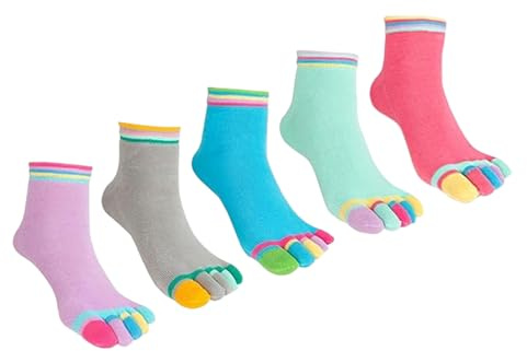 AWAVM 5 par tåstrumpor för kvinnor, kvinnor pilates fem fingertå, andningsbara bomullsfoder ankelstrumpor, yoga atletisk löpning ren färg tubsockar