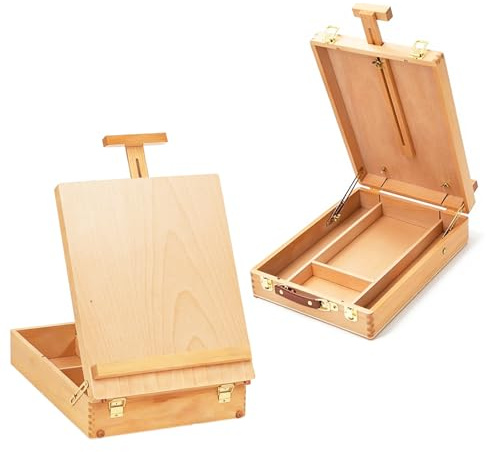 CAIEJSAEN Tischstaffelei Staffelei Tisch Einstellbare Tabletop-Skizze Staffelei Zeichenbrett mit Schublade Holzstaffelei Buche Malkoffer mit verstellbarem Neigungswinkel für Schüler-Künstler-Anfänger