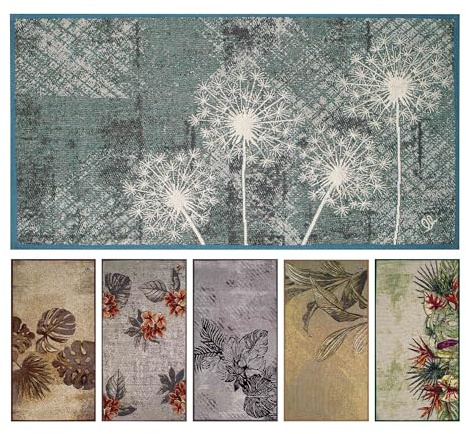 OLIVO.shop SPRINT TROPICAL Tappeto moderno cucina, Tappeto cucina antiscivolo lavabile, Tappeto cucina foglie, Passatoia cucina antiscivolo, vari colori e misure. (FLOWER BLUE, 50x180 cm)