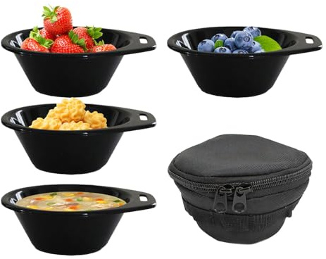 Bol de Senderismo | Vajilla Apilable con de Almacenaje | Set de 4 Cuencos - Para senderismo, mochilero, picnic, exterior, interior, hogar, comidas, barbacoa, playa, camping, viaje