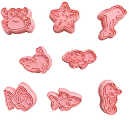 Xzeemo 8 Pz Moldes Galletas Animales, 3D Cortadores para Niños, Plástico Moldes Reposteria Animales para Hacer Galletas de Formas, Pastelería (Océano)