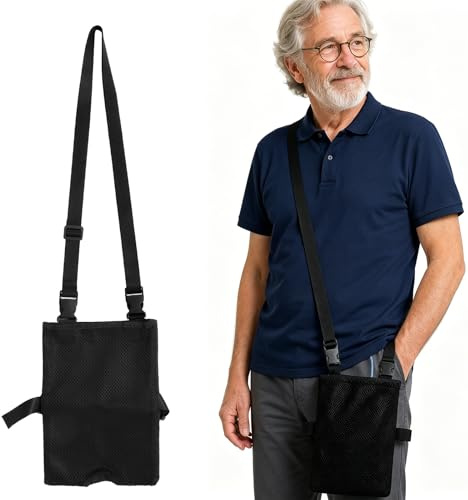 Borsa per Catetere in Rete, Custodia per Catetere da Tracolla, Porta Sacca Catetere per Sedia a Rotelle, Letto e Deambulatore, Lavabile, Nera 27 x 20 cm