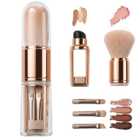 Pinceau de Maquillage 5 en 1, Poudre Libre, Fard à Paupières, Sourcils, Pinceau à Lèvres, Pinceau de Maquillage Rétractable pour Voyage et