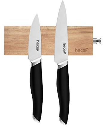 Hecef 6 Inch Magnetic Knife Strip, Acacia Wooden Knife Bar for Knife Holder Strip&Magnetic Tool Organizer&Art Supply Organizer & Home Organizer Storaging All Kinds of Metal Items
