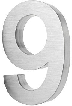 Numéro 9 de maison 3D en acier inoxydable & résistant aux intempéries Numéro de maison avec effet 3D, 20 cm x 3 cm en acier inoxydable brossé (V2A) avec matériel de montage