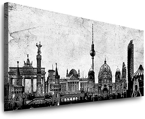 Julia-Art Leinwandbilder - 100 mal 40 cm Bild Berlin City, Skyline Wandbilder sind fertig gerahmt - verschiedene Motive - Kunstdrucke XXL Panorama Be-01-12