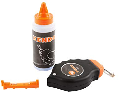Kendo Schlagschnurset – 3-teilig – Länge: 30 m – Mit Edelstahlhaken und Wasserwaage – Blaue Kreide zum Nachfüllen