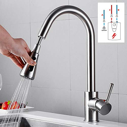 Niederdruck Wasserhahn Küche Ausziehbar Armatur Küchenarmatur mit 3 Anschluss-Schläuchen Einhebel Mischbatterie Niederdruckarmatur Edelstahl 360° Drehbar für Küche Spüle