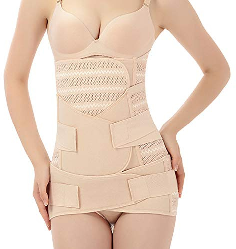 WANYIG Magband efter födseln högelastiska kvinnor 3 i 1 efter förlossning belly band moderskap magband mage kvalitet postpartum stöd mesh bra peremeabilitet stöd efter förlossning (beige, XL)
