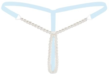 inhzoy Frauen Sexy Strings Micro Slip Tanga Thong mit zweireihiger Perlen T-Back Perlenstring Erotik Dessous Schlüpfer Hellblau Einheitsgröße
