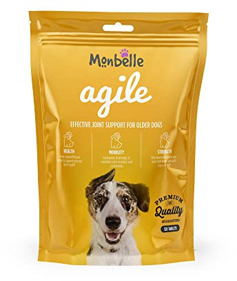 Monbelle Agile Joint Supplement for Dogs - Hip & Joint Support for All Dogs - Contains Glucosamine & Green Lipped Mussel - Supports Stiffness, Strength & Mobility - 120 Flavoured Tablets
