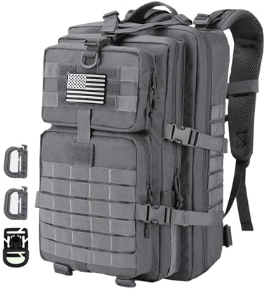 Hannibal Tactical Militär Taktischer Rucksack Cooper Rucksack Armee Assault Pack 3 Tage Bug Out Go Bag Trekking Wanderrucksack (40L,Grau)