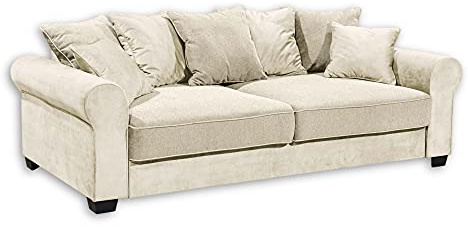 Stella Trading AURELIA Bequemes Schlafsofa mit Bettkasten, Stoffbezug Cream - Klappbares Sofa 2-farbig mit Schlaffunktion - 247 x 95 x 125 cm (B/H/T)