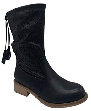 SENZA MARCA Fashion Moda Stivali Primaverili Estivi da Donna Traforati Biker Motociclista Moda Nero Nuovi Tacco Basso Comodi G522 (Nero, 37)