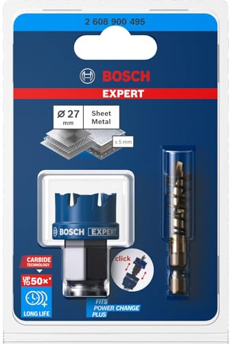 Bosch 1x EXPERT Sheet Metal hålsågar för Power Change Plus-system (för Plåt i rostfritt stål, Stålplåtar, Ø 27 mm, Professional Tillbehör Borr/skruvdragare)