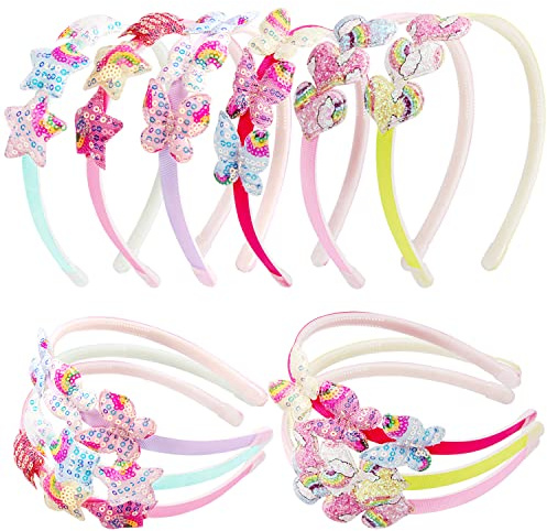 Candygirl Glitzer Stirnbänder für Mädchen Kinder Pailletten Haarbänder mit Schleife, Glitzer Alice Bänder mit Herz Stern Schmetterling Pailletten Stirnbänder für Mädchen(6 Stück)