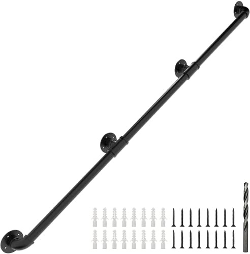 PNBO Wall Handrail 11.5FT/350CM, Industrial Staircase Railing 1.25 Inch Tube Diameter, Galvanized Pipe Handrail for Wall Mounted Stairs