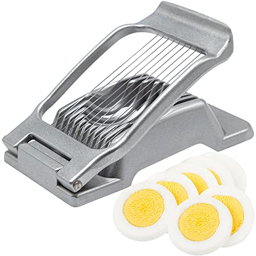 Cortador de huevos profesional, alambre de acero inoxidable, apto para lavavajillas, herramienta estable de aluminio, cortador de huevos para cortar huevos redondos y ovalados, rejilla de silicona