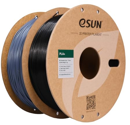 eSUN PLA+ Filament 1.75mm, Schwarz + Grau, 2KG | 3D Drucker Filament PLA Plus, Maßgenauigkeit +/- 0.03mm, 1KG pro Spule, 2 Spulen 3D Druck Filament für 3D Drucker