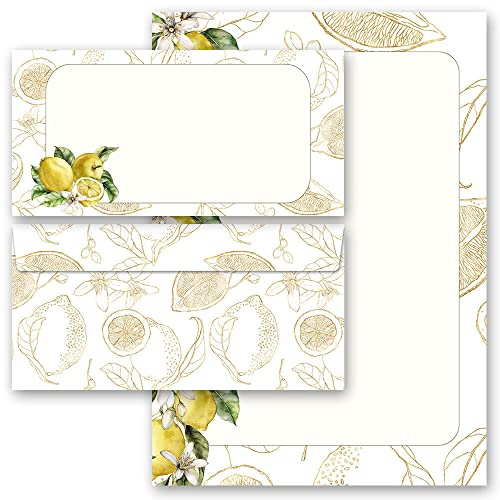Briefpapier Sets Motivpapier Essen & Trinken, ZITRONEN 100 Blatt Briefpapier + 100 passende Briefumschläge DIN LANG ohne Fenster