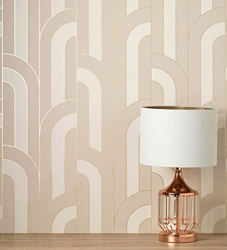 GAULAN 500681293 - Carta da parati lavabile in vinile geometrico beige in rilievo con linee metallizzate per pareti soggiorno cucina bagno corridoio sala da - Campione DIN A4