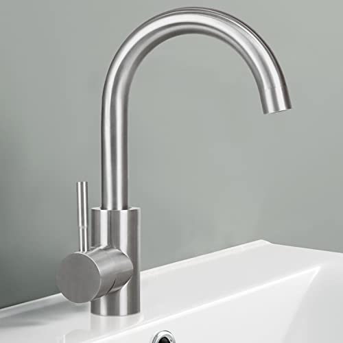 Mursche Waschtischarmatur Bad Waschbecken Wasserhahn - Armatur 360° Drehbar Wasserhahn Hochdruck Edelstahl Mischbatterie Badarmatur Baddezimmer Spüle Nickel WC Küche Gebürstet