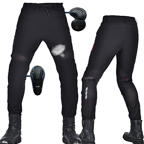 SHUOJIA Pantaloni da moto estivi per uomo e donna, tuta da armatura da moto anti-caduta traspirante a due vie,da moto da uomo con protezione (Black,3XL)