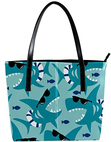 Schultertasche, leicht, lässig, Schultasche, Lehrertasche, Handtasche, Geldbörse, cool, blauer Hai, mit schwarzer Sonnenbrille, Mehrfarbig