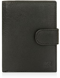 KRONIFY Geldbörse Herren Leder mit RFID Schutz, Echtleder Portmonee Herren | Portemonnaie Herren Slim mit 12 Fächer, Brieftasche Herren mit Münzfach, Geldbeutel Männer, Nappa Schwarz