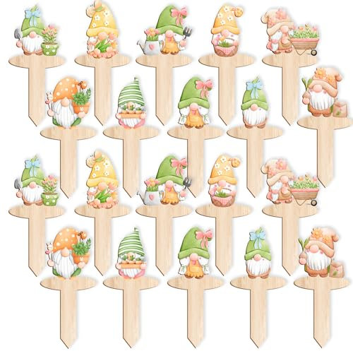 20pcs Garden Markers Plant Labels Gnome Wooden Vegetable Garden Signs Plant Waterproof Name Stakes Funny Gifts for Woman Flowers Plant Lovers for Outdoor Garden