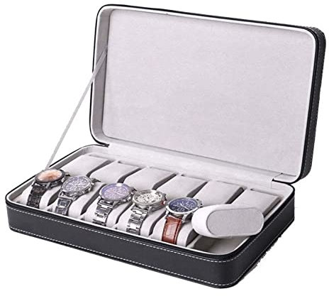 Uhrenetui Uhrenbox Uhrenkoffer Uhrenkasten Uhren-Aufbewahrungsbox Für Reisen, Tragbar, Leicht, Elegant, PU-Leder, Reißverschluss, Uhrenbox, Uhren Uhrenrolle Uhren Aufbewahrungsbox ( Color : Black , Si