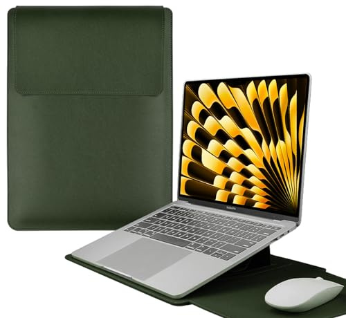 HaruYo 13-14-15-16 Zoll Laptop Sleeve Laptophülle (13-14 Zoll Grün) | für MacBook Pro 13 14/MacBook Air 13/Surface 13.5/iPad Pro 12.9, Standfunktion, Computer Tasche mit Zubehörtasche