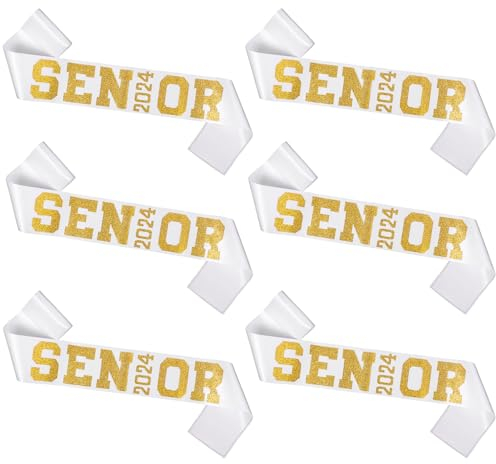 PEUTIER 6uds Bandas Satén Blancas, Fajines Celebración con Letras Doradas Bandas Graduación 2024 Fajines Graduación Animadora Decoraciones para Favor de Fiesta Mujeres Hombres