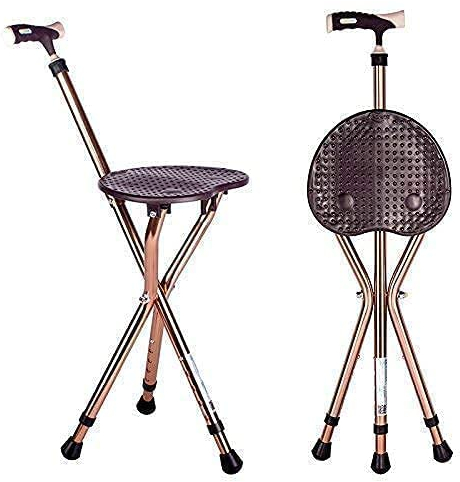 Stocksitz-Klapphocker, ultraleicht, Gehstockhocker aus Aluminiumlegierung, Krückenstuhl, höhenverstellbar von 84–93 cm, verstärkter Gehstocksitz, Nettogewicht: 0,9 kg, maximales Benutzergewicht 220 kg