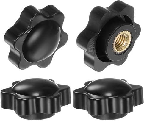 QUARKZMAN 4 Stück Sterngriffmutter M6 x 25mm Flügelmuttern mit Gewinde, Rändelmutter Handgriff Klemmmutter 25mm Spannknopf für Industrie Werkzeugmaschinen Geräte Fitnessgeräte, Schwarz
