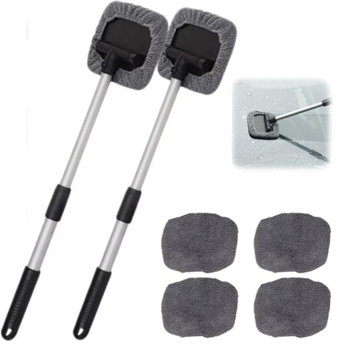 Windschutzscheiben Reiniger, Autoscheiben Innenreiniger Fensterreiniger mit Teleskopstange Autowaschbürste Teleskop Scheibenreiniger mit 2 Mikrofaserpads Auto Reinigungsbürste Kit für Auto (2pcs)