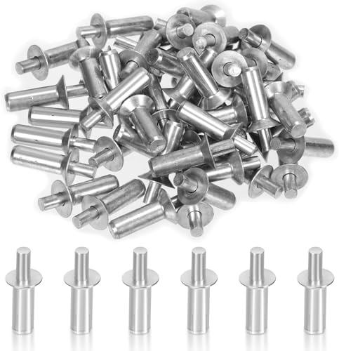 Swpeet 50Pcs M6.4 x 15mm Hammer Drive Aluminium Rivets Brazier Head Drive Pin Rivets Assortment Kit, Knock Type Expansion Aluminum Rivets Hammer Drive Aluminium Rivets for Mechanical Devices