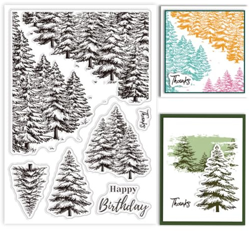GLOBLELAND Baum Hintergrund, Klare Stempel, Wald Silikon Stempel, Siegel, Pflanzen Hintergrund, Transparente Stempel Für DIY Scrapbooking Karten, Erstellen von Fotoalben, Tagebüchern, Heimdekoration