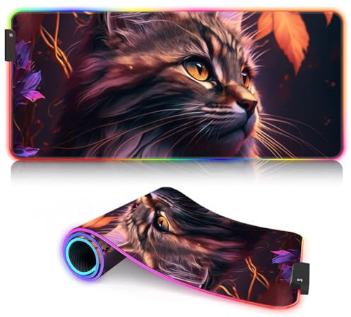 HEYCE Tastatur, erweitertes großes Mauspad, Katze, LED, PC-Schreibtischzubehör – erweitertes ROG-erweitertes Gaming-Mauspad (60 x 35 x 0,3) cm, Desktop-Tastatur, erweitertes Mauspad