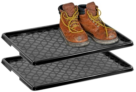 GEEZY Shoe Drip Tray Rubber Boots Plastic Tray for Indoor Outdoor Multi-Purpose Use Plastic Door Mat Ideal for Muddy Boots Wellies Wet Shoes Pet Food Bowls Plants and More with Raised Edges Set of 2