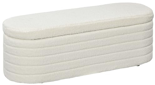 HOMCOM Sitzbank mit Stauraum Polsterbank mit Teddy-Fleece-Bezug Bettbank mit Holzinnenrahmen, Schuhbank für Schlafzimmer, Wohnzimmer, Flur 116 x 41 x 40,5 cm, Cremeweiß