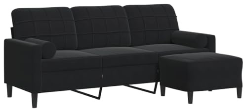 vidaXL Divano a 3 Posti con Poggiapiedi Nero 180 cm in Velluto, Divano 3 posti con poggiapiedi, sofà, Poltrona, Divano, divanetto, Divano Lounge