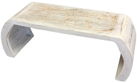 Oriental Galerie Beistelltisch Couchtisch Opiumtisch Brücke Blumentisch Laptoptisch Tribals 83cm breit Natur Weiß Groß