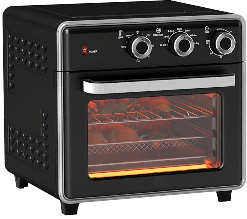 HOMCOM Minihorno con convección 20L Minihorno con bandeja de horno, rejilla grill y bandeja recogemigas, 90 °C-230 °C freidora de aire caliente con 5 modos, cesta para freír, temporizador 60 min.,