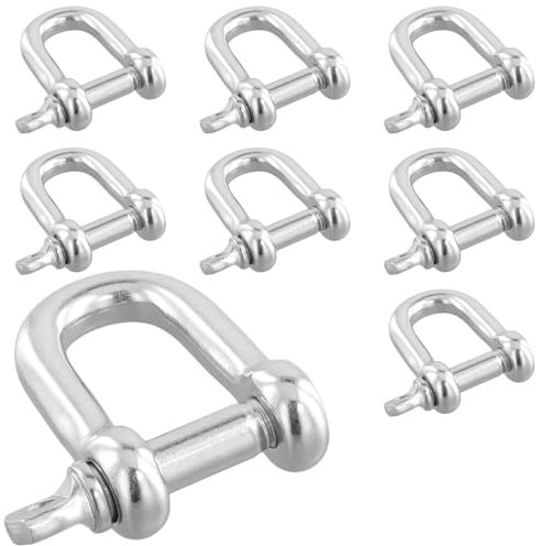 FUNSUEI 8 PCS M12 D-Shackle Steel, Stainless Steel Shackles, Silver D- Shackle Suitble for Heavy Duty Construction, Chain Link Tow