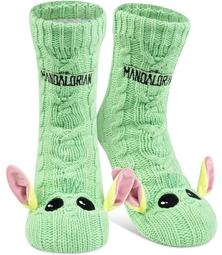 United Labels Chaussettes Star Wars The Mandalorian Grogu, Vert, Taille Unique 40-45, Douillettes Moelleuses avec Doublure Sherpa, Chaussettes Chaudes, Pour Homme