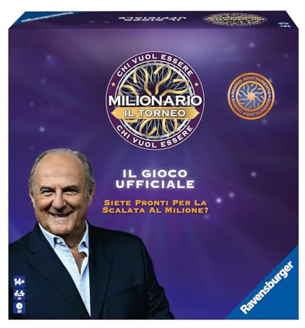Ravensburger - Chi Vuol Essere Milionario, Gioco da tavola, Giochi da tavolo adulti e bambini +14 anni, Gerry Scotti, Giochi di società, per tutta la famiglia, Idee regalo