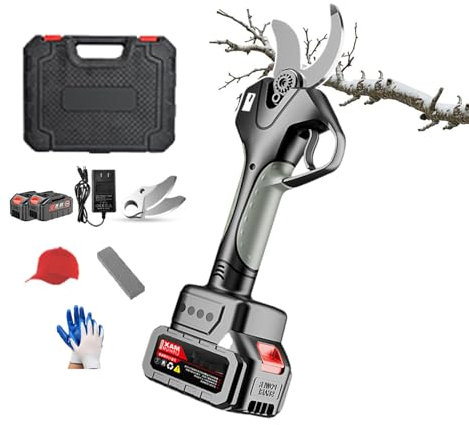 forplubossmmp Tijeras De Podar Eléctricas Y De Mano, Tijeras De Podar para Jardín con Pantalla Digital LCD, Tijeras De Podar Profesionales Inalámbricas, Diámetro De Corte De 45 Mm,2-Battery