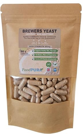 FoodPURA 90 x 600mg Brewers Yeast Capsules 100% Pure & Natural Not Debittered HACCP Certified Manufactured in The UK (90)
